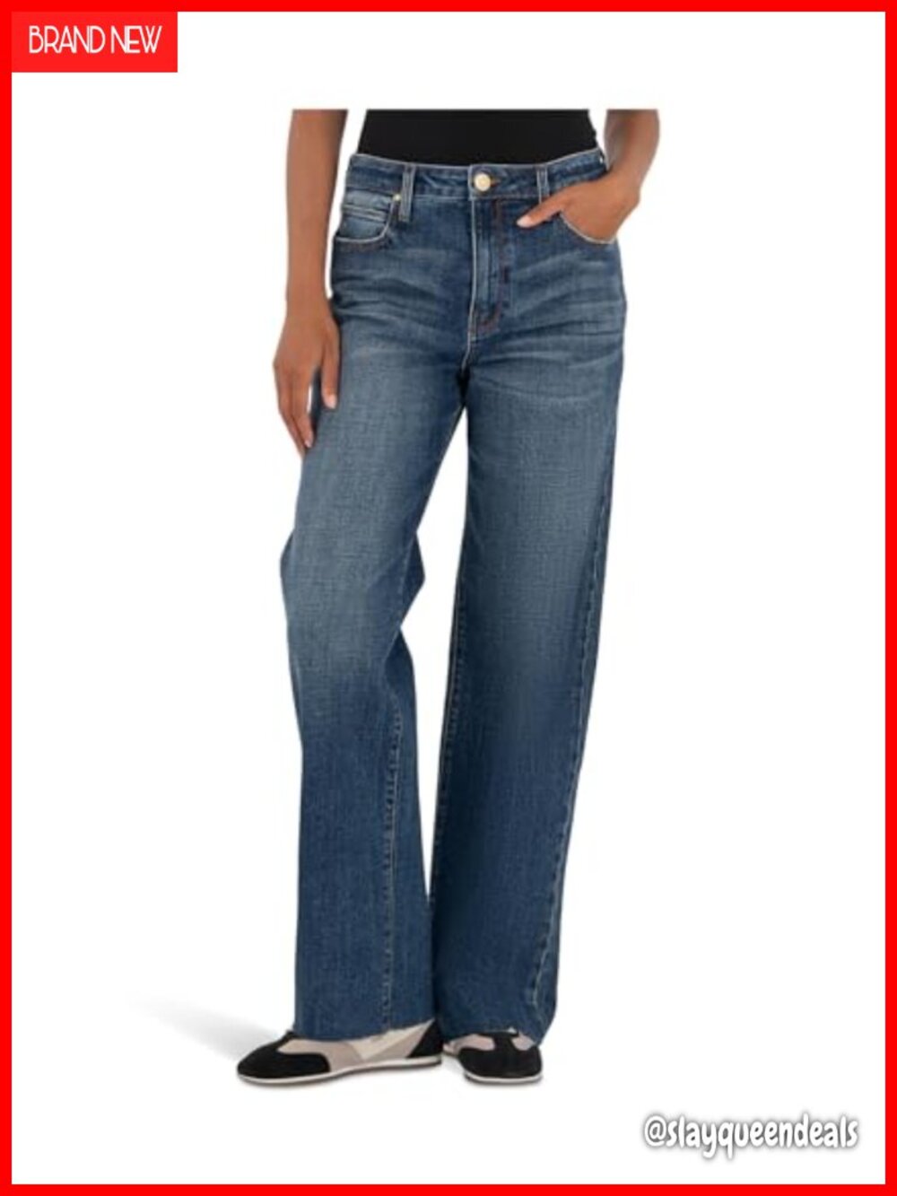 High-Rise Straight Leg Jeans with Raw Hem and Five-Pocket Styling